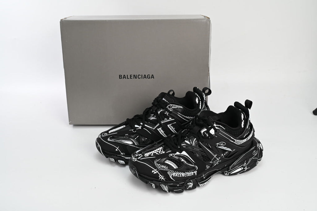 Balenciaga Track Sneakers "Black White Sketch"-retro thick sole dad shoes，Women's Shoe Sale / Men's Shoe Sale