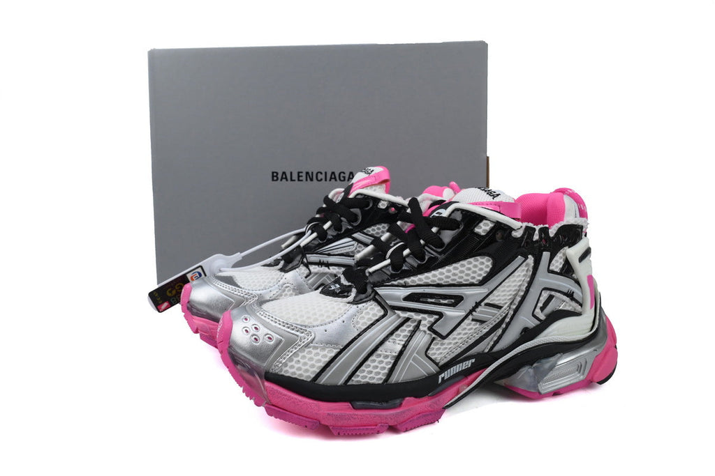Balenciaga Runner Sneakers Men Women "Silver Black Fluorescent Pink"-retro thick sole dad shoes，Women's Shoe Sale / Men's Shoe Sale