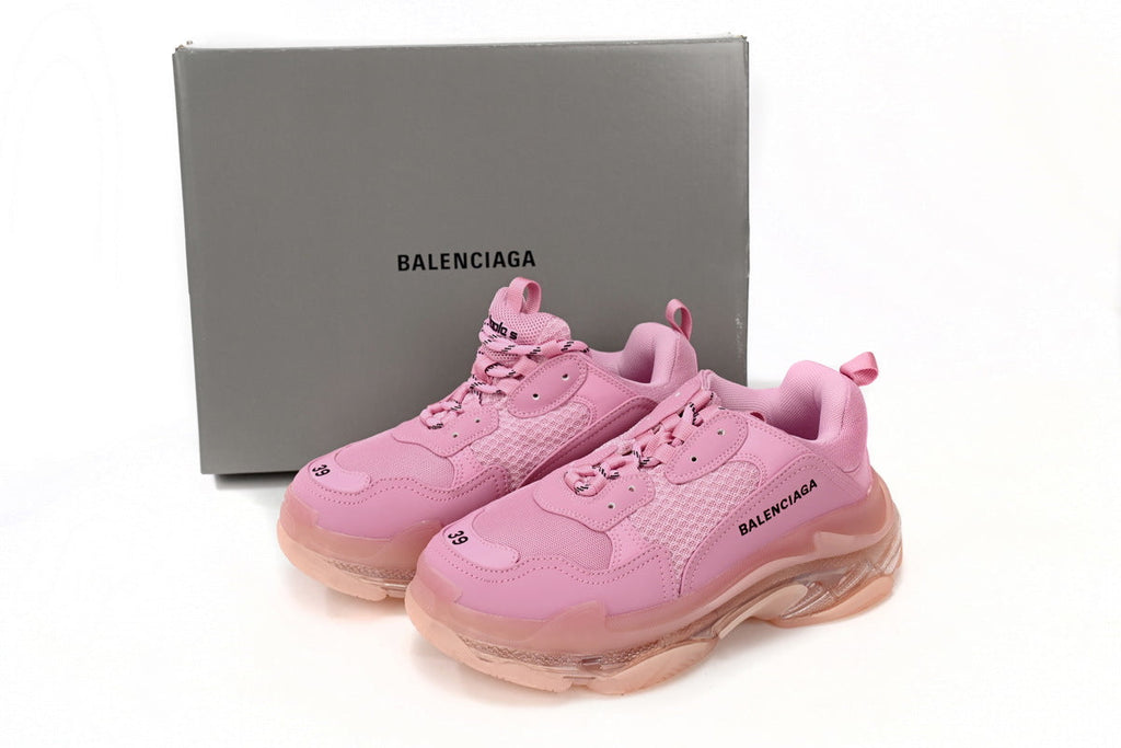 Balenciaga Triple S Sneakers "Pink Clear Sole"-retro thick sole dad shoes，Women's Shoe Sale / Men's Shoe Sale