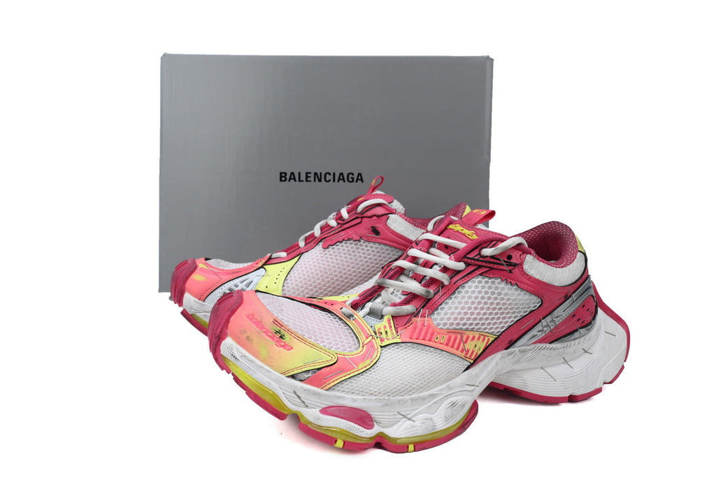 Balenciaga Stapler Sneakers Men Women "White Pink Fluorescent Yellow"-retro thick sole dad shoes，Women's Shoe Sale / Men's Shoe Sale