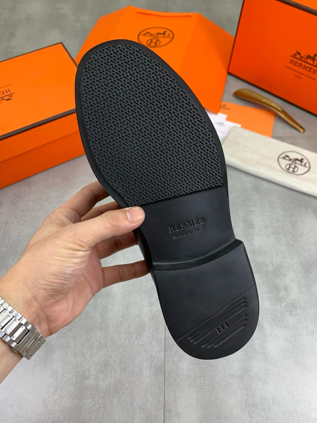 Hermès Men's Penny Loafers "Black" Grain Leather Thick Sole Business Dress Shoes