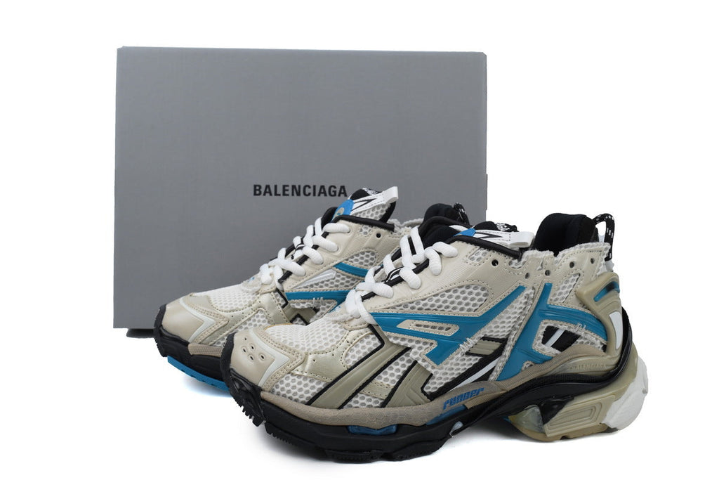 Balenciaga Runner Sneakers Men Women "Beige Bright Blue"-retro thick sole dad shoes，Women's Shoe Sale / Men's Shoe Sale