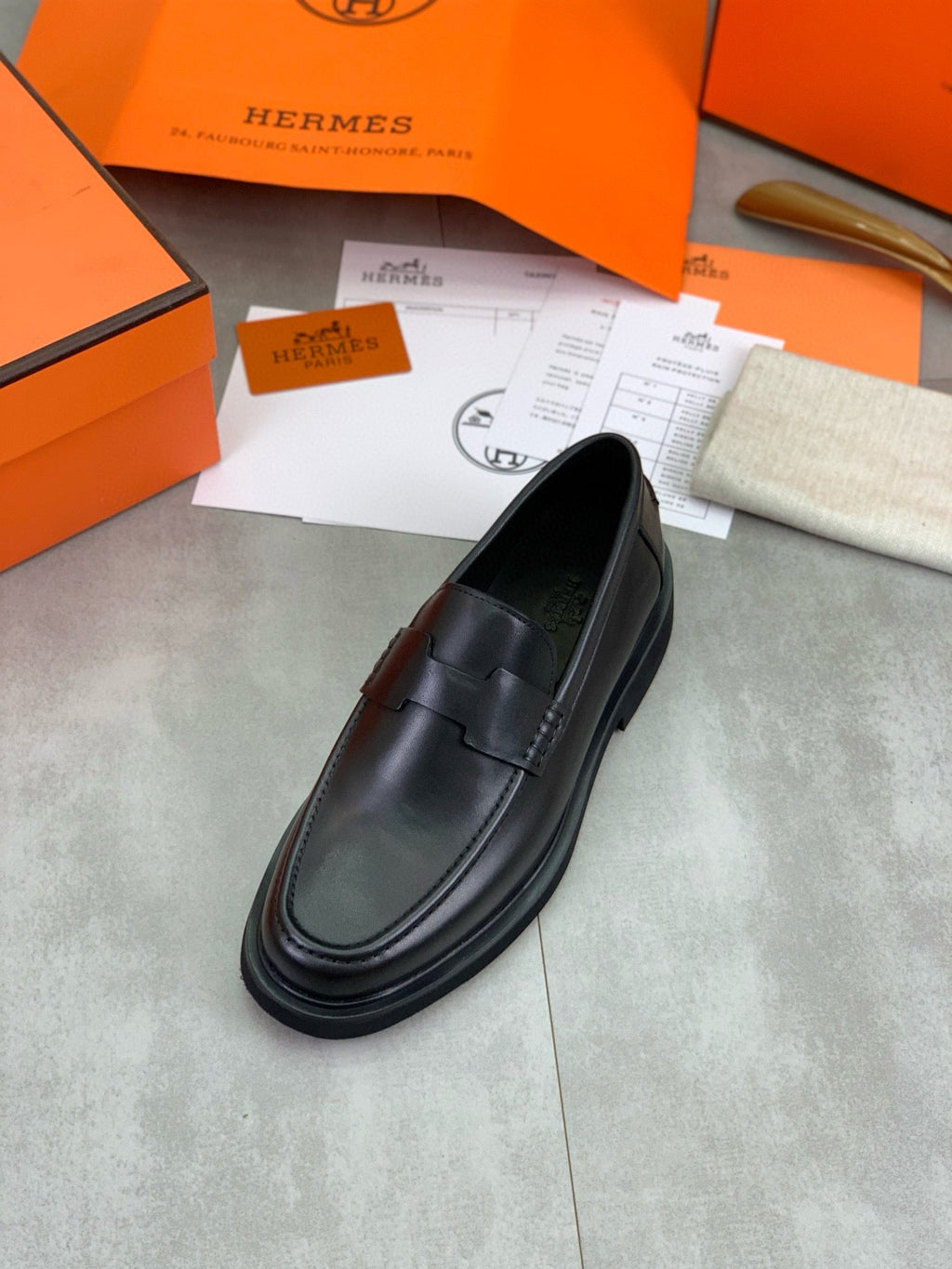 Hermès Men's H Penny Loafers "Black" Smooth Calfskin Thick Sole Business Shoes