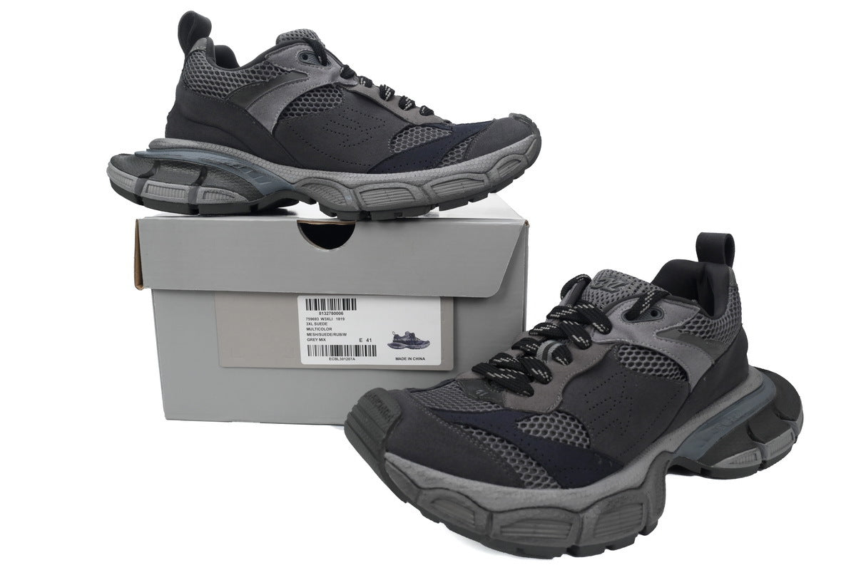 Balenciaga 3XL Suede Mesh Sneaker "Grey Mix"-retro thick sole dad shoes，Women's Shoe Sale / Men's Shoe Sale