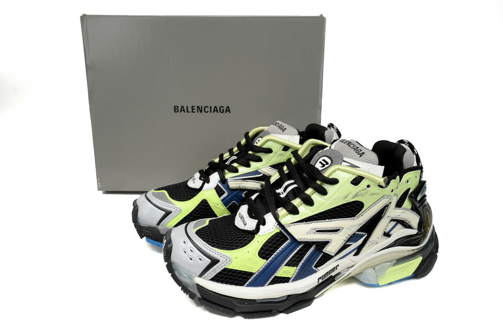 Balenciaga Runner Series Sneakers "Black Fluorescent Green Blue"-retro thick sole dad shoes，Women's Shoe Sale / Men's Shoe Sale