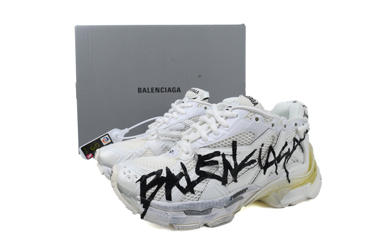 Balenciaga Runner Graffiti Sneakers "White Black"-retro thick sole dad shoes，Women's Shoe Sale / Men's Shoe Sale