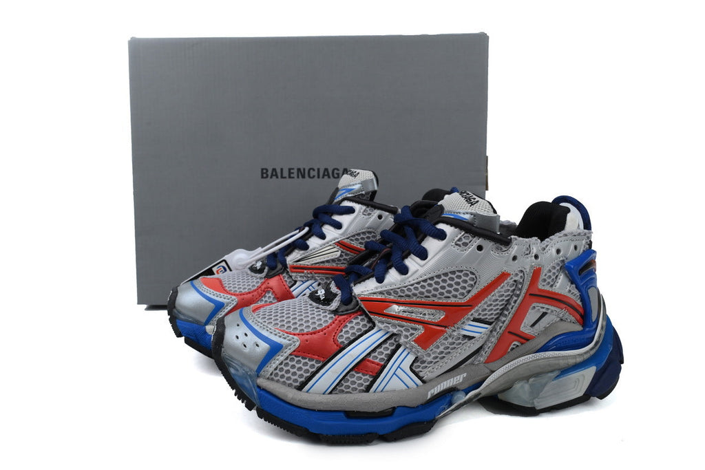 Balenciaga Runner Sneakers "Silver Red Blue"-retro thick sole dad shoes，Women's Shoe Sale / Men's Shoe Sale