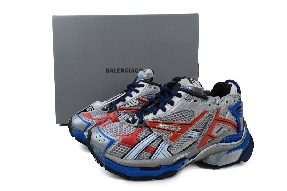 Balenciaga Runner Sneakers "Silver Red Blue"-retro thick sole dad shoes，Women's Shoe Sale / Men's Shoe Sale