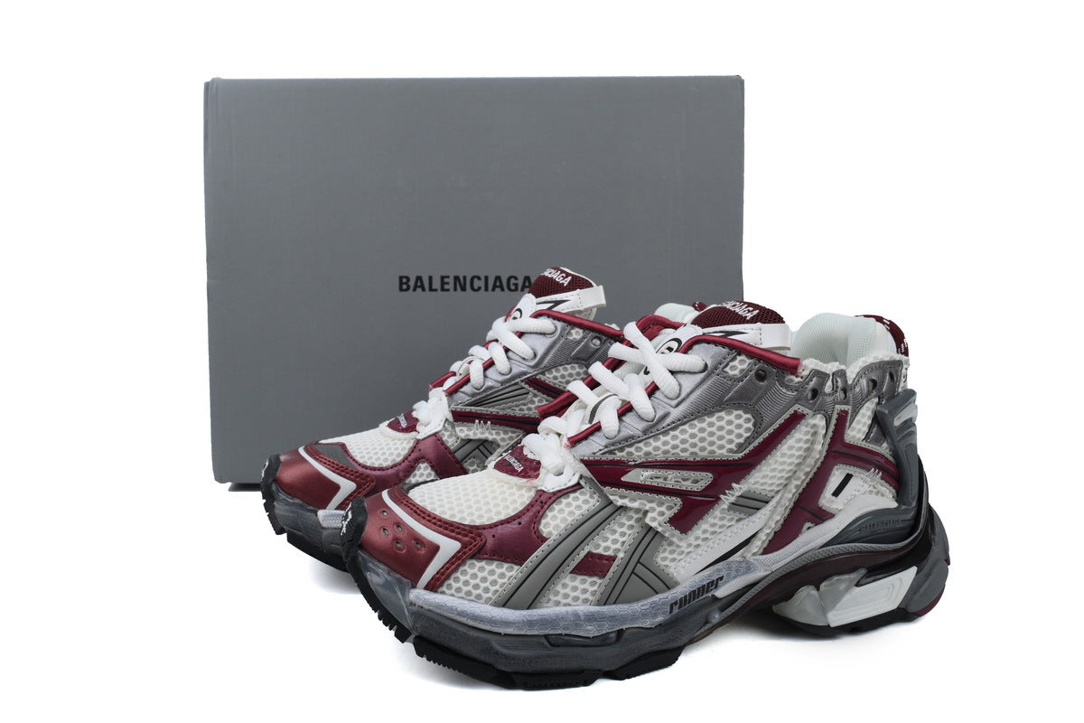 Balenciaga Runner Sneakers "White Burgundy Grey"-retro thick sole dad shoes，Women's Shoe Sale / Men's Shoe Sale