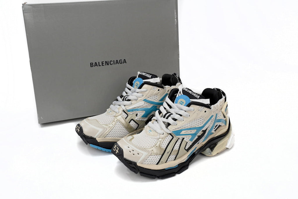 Balenciaga Runner Mid Sneakers Beige Blue Mesh "Beige Blue" Chunky Mid Top Trainer