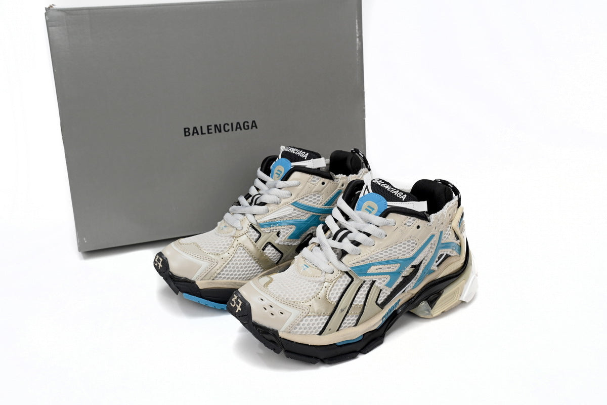 Balenciaga Runner Mid Sneakers Beige Blue Mesh "Beige Blue" Chunky Mid Top Trainer