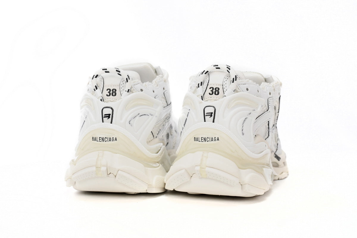 Balenciaga Runner Mid Sneakers White Mesh Worn Effect Chunky Mid Top Trainer
