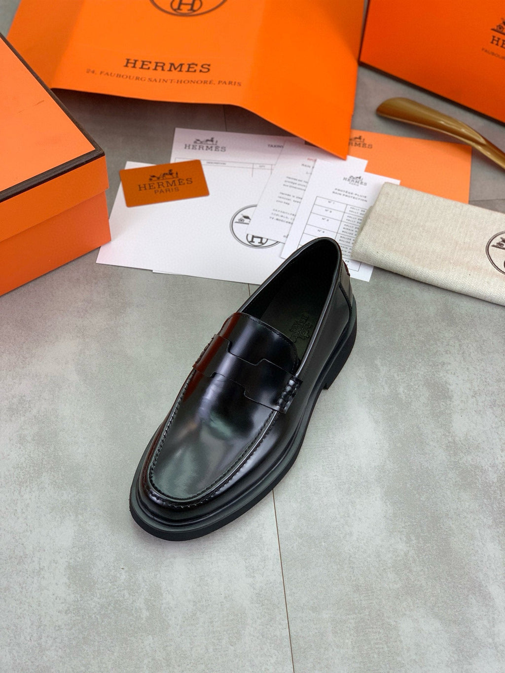 Hermès Men's H Penny Loafers "Black" Polished Calfskin Thick Sole Formal Shoes