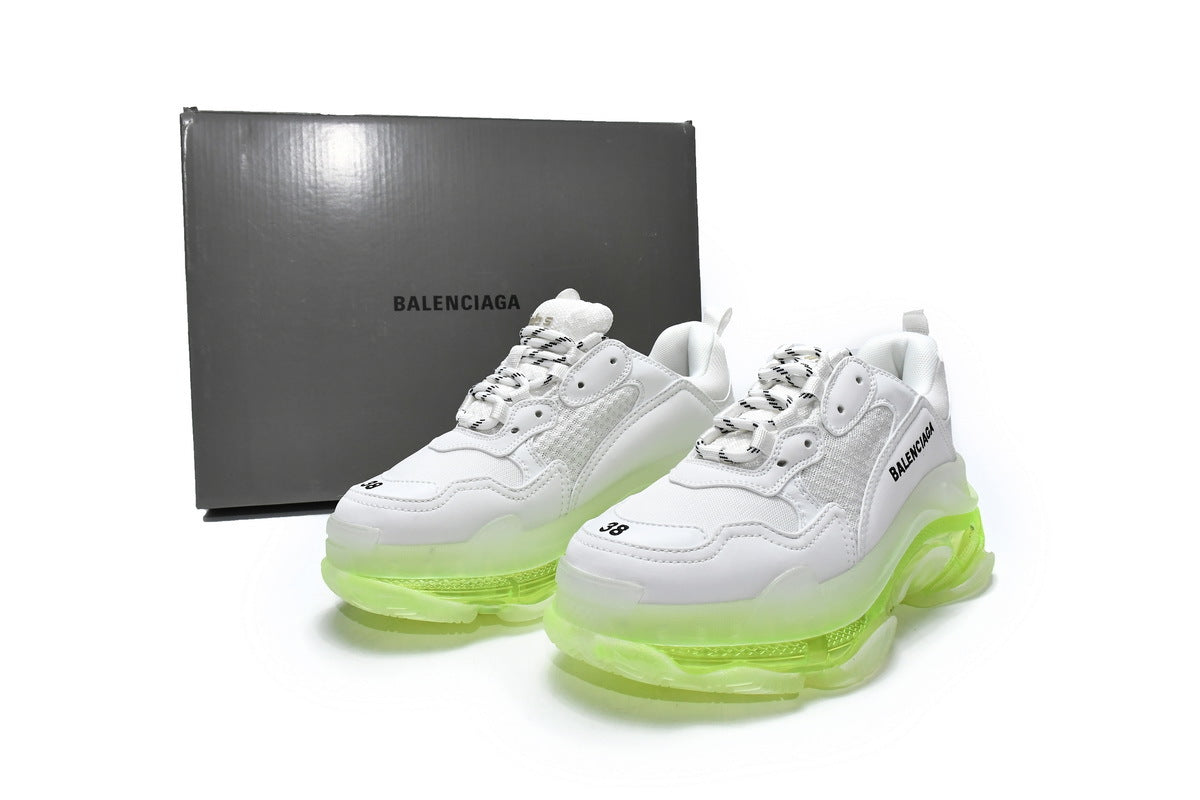 Balenciaga Triple S Sneakers "White Fluorescent Green"-retro thick sole dad shoes，Women's Shoe Sale / Men's Shoe Sale