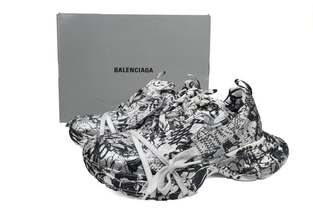 Balenciaga 3XL Sneaker "White Black Graffiti"-retro thick sole dad shoes，Women's Shoe Sale / Men's Shoe Sale