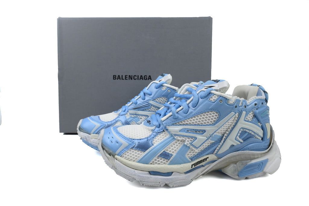 Balenciaga Runner Sneakers "White Light Blue"-retro thick sole dad shoes，Women's Shoe Sale / Men's Shoe Sale