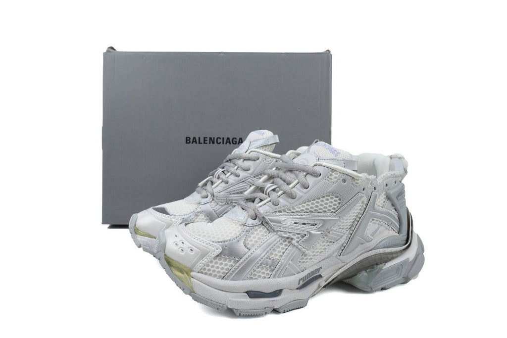 Balenciaga Runner Sneakers Men Women "Silver Grey White"-retro thick sole dad shoes，Women's Shoe Sale / Men's Shoe Sale