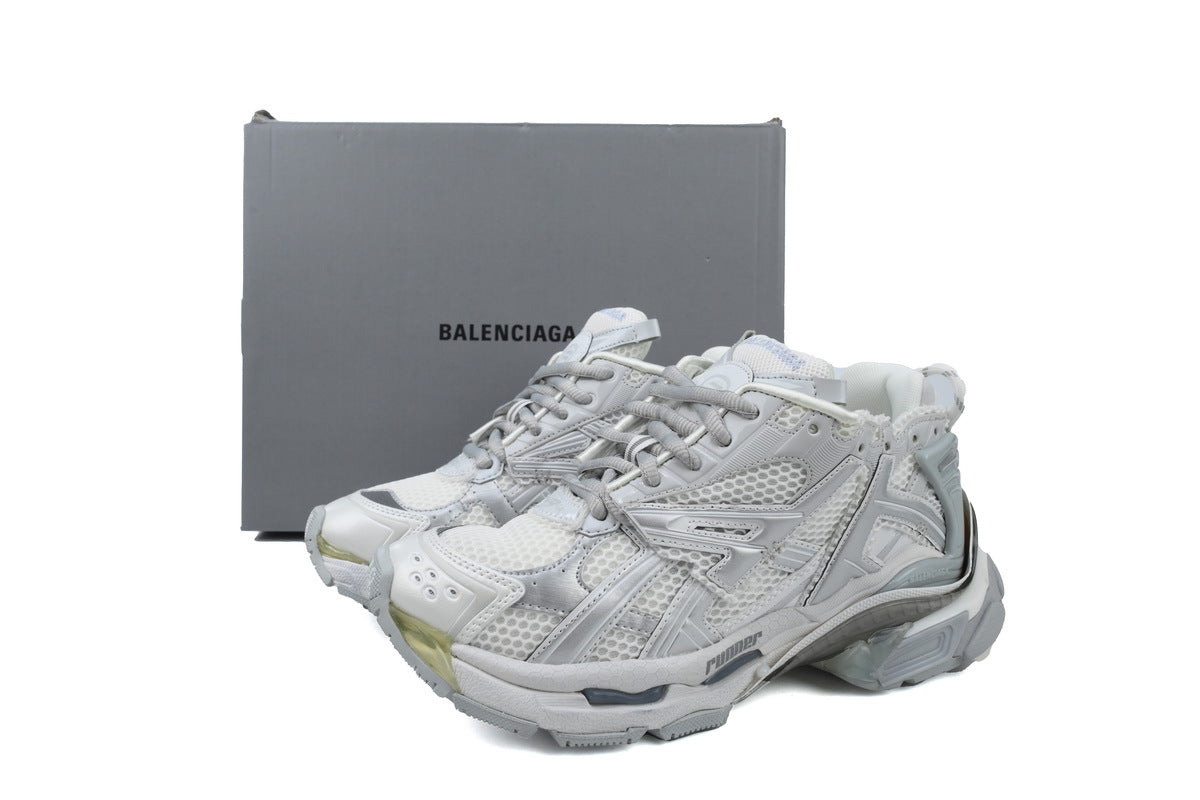 Balenciaga Runner Sneakers Men Women "Silver Grey White"-retro thick sole dad shoes，Women's Shoe Sale / Men's Shoe Sale