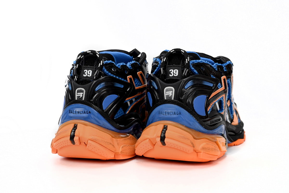 Balenciaga Runner Mid Sneakers Blue Orange Mesh "Blue Orange" Chunky Mid Top Trainer