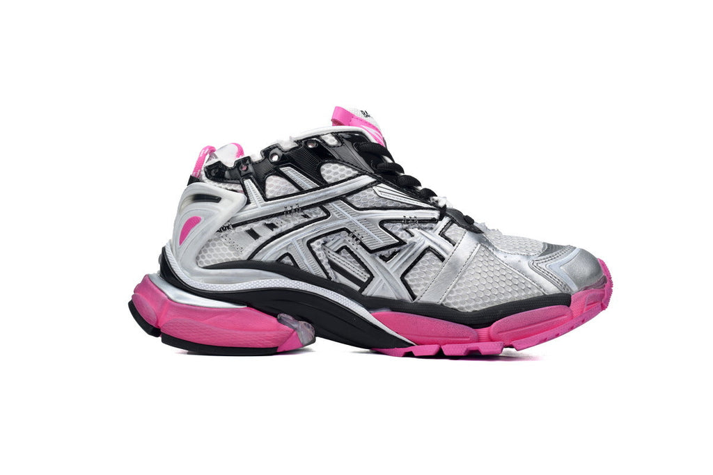 Balenciaga Runner Mid Sneakers "Silver Black Pink" Mesh Chunky Mid Top Trainer