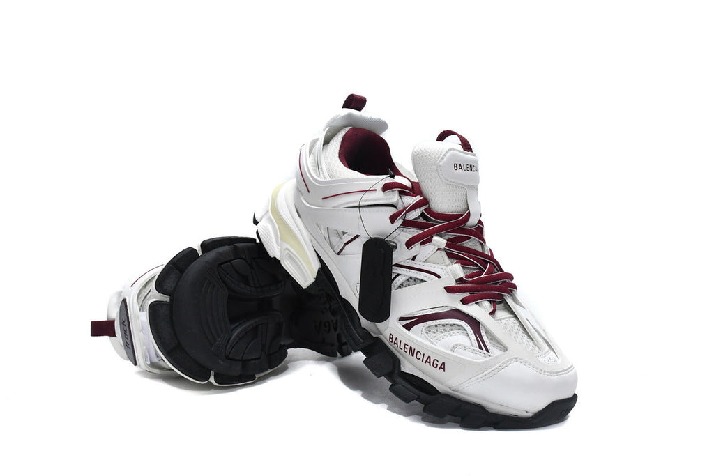 Balenciaga Track Sneakers "White Burgundy"-retro thick sole dad shoes，Women's Shoe Sale / Men's Shoe Sale