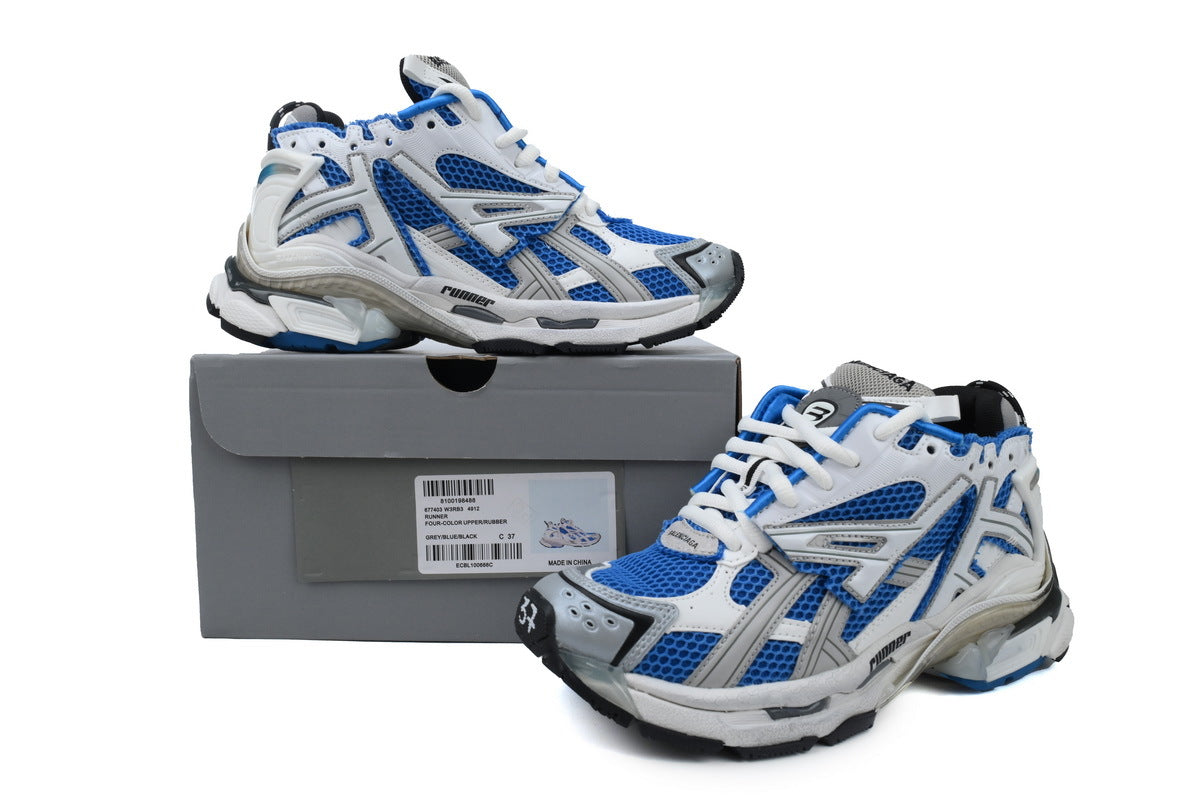 Balenciaga Runner Sneakers "Blue White"-retro thick sole dad shoes，Women's Shoe Sale / Men's Shoe Sale