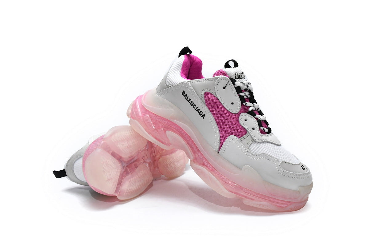 Balenciaga Triple S Sneakers "White Pink"-retro thick sole dad shoes，Women's Shoe Sale / Men's Shoe Sale