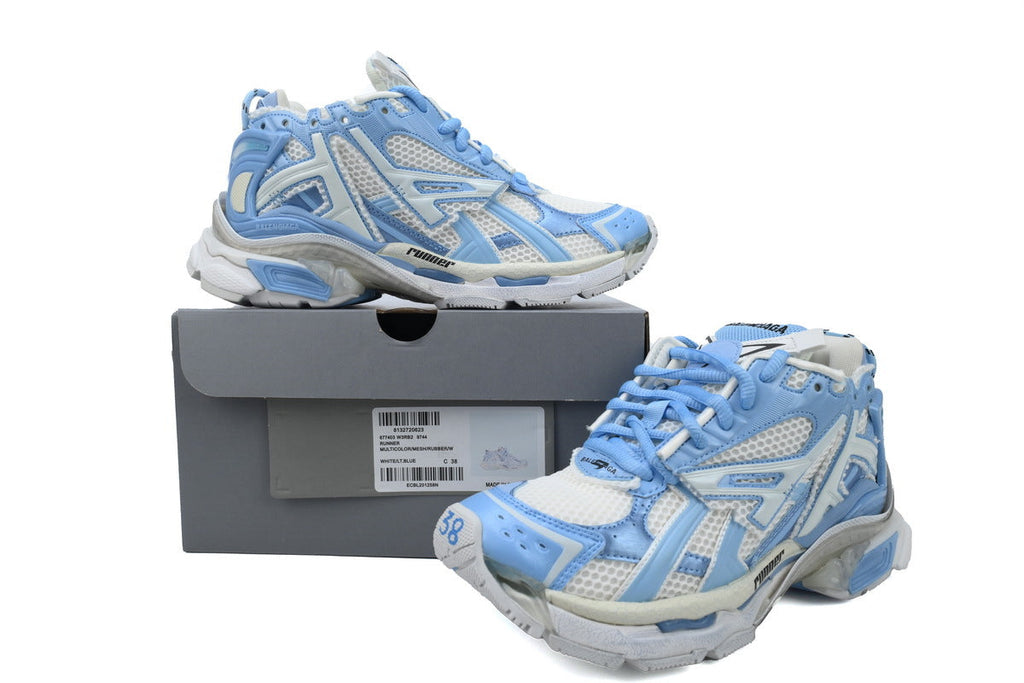 Balenciaga Runner Sneakers "White Light Blue"-retro thick sole dad shoes，Women's Shoe Sale / Men's Shoe Sale