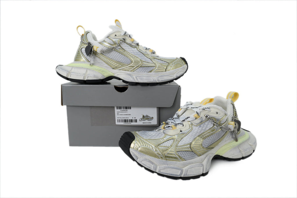 Balenciaga 3XL Chain Sneakers "White Gold Light Lime"-retro thick sole dad shoes，Women's Shoe Sale / Men's Shoe Sale