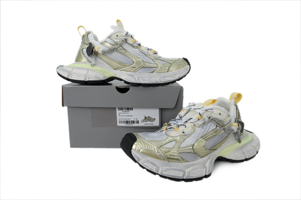 Balenciaga 3XL Chain Sneakers "White Gold Light Lime"-retro thick sole dad shoes，Women's Shoe Sale / Men's Shoe Sale