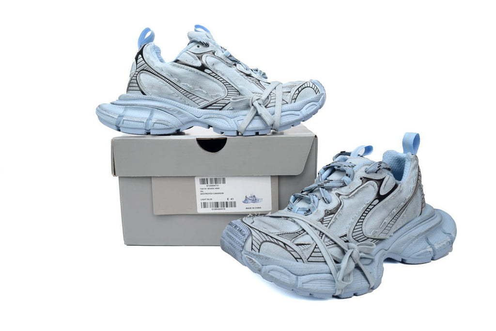Balenciaga 3XL Destroyed Canvas Sneaker "Light Blue"-retro thick sole dad shoes，Women's Shoe Sale / Men's Shoe Sale