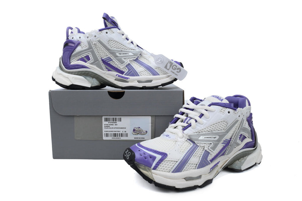 Balenciaga Runner Sneakers "White Purple Grey"-retro thick sole dad shoes，Women's Shoe Sale / Men's Shoe Sale