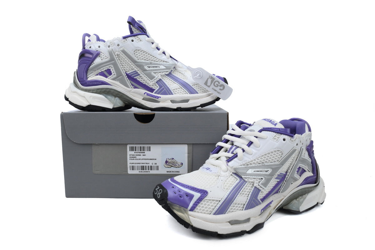 Balenciaga Runner Sneakers "White Purple Grey"-retro thick sole dad shoes，Women's Shoe Sale / Men's Shoe Sale