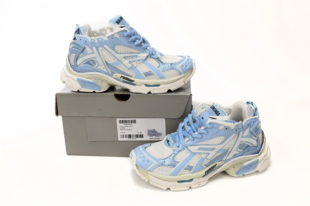 Balenciaga Runner Sneakers "Light Blue White"-retro thick sole dad shoes，Women's Shoe Sale / Men's Shoe Sale