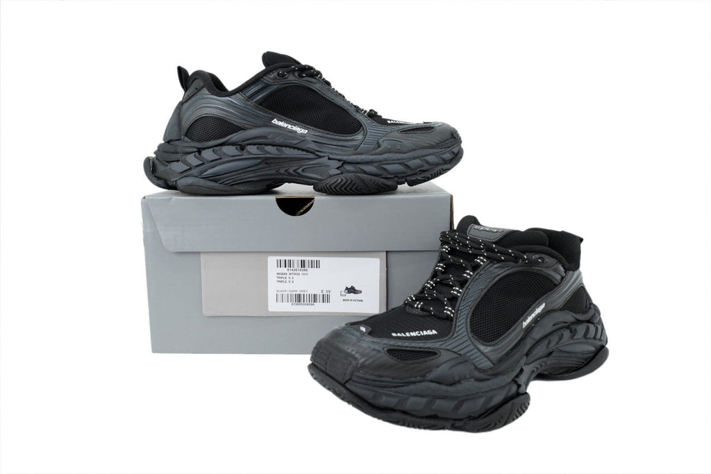Balenciaga Triple S.2 Mesh Sneakers "Black Dark Grey"-retro thick sole dad shoes，Women's Shoe Sale / Men's Shoe Sale