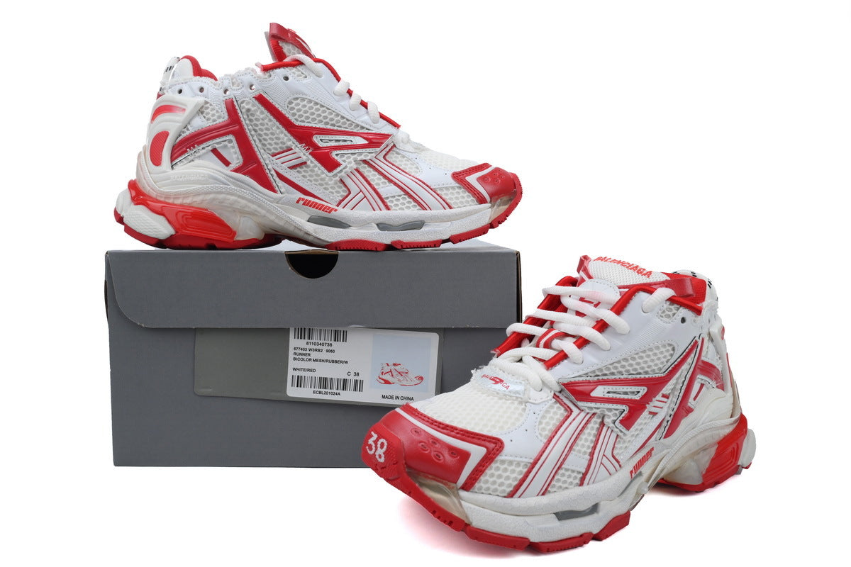 Balenciaga Runner Sneakers "White Red"-retro thick sole dad shoes，Women's Shoe Sale / Men's Shoe Sale