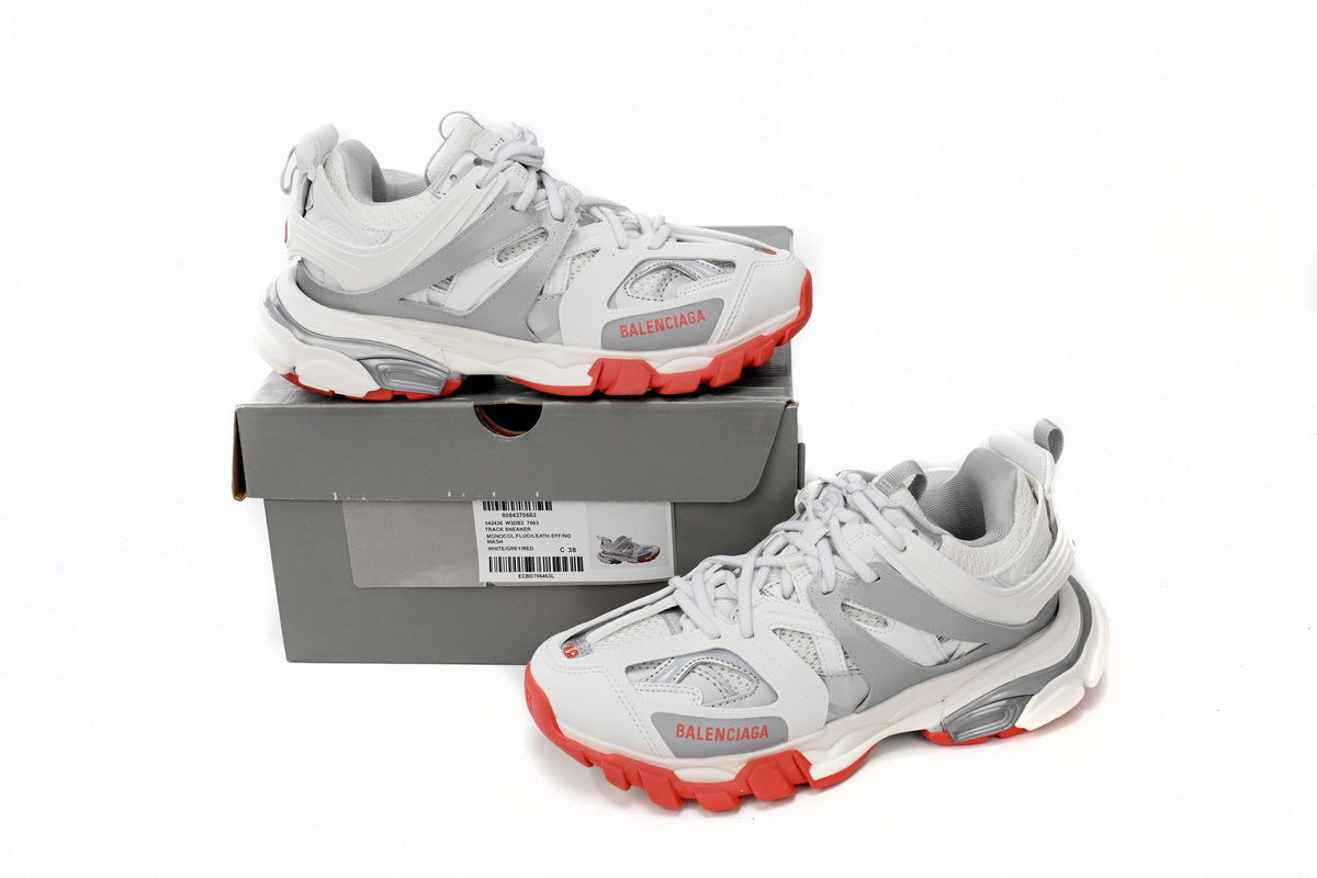 Balenciaga Track Sneakers "White Grey Red"-retro thick sole dad shoes，Women's Shoe Sale / Men's Shoe Sale