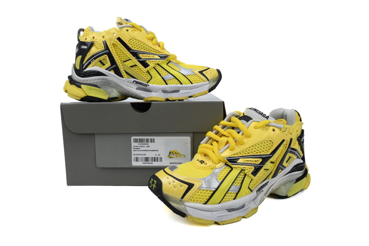 Balenciaga Runner Sneakers "Yellow Black Silver"-retro thick sole dad shoes，Women's Shoe Sale / Men's Shoe Sale