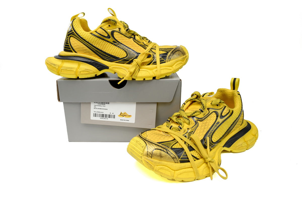 Balenciaga 3XL Mesh Trainer Sneaker "Yellow Black"-retro thick sole dad shoes，Women's Shoe Sale / Men's Shoe Sale