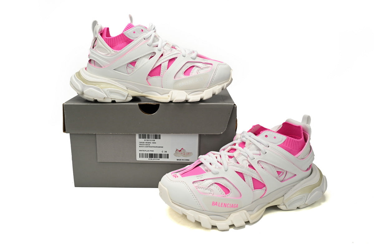 Balenciaga Track Sock Sneakers "White Fluorescent Pink"-retro thick sole dad shoes，Women's Shoe Sale / Men's Shoe Sale