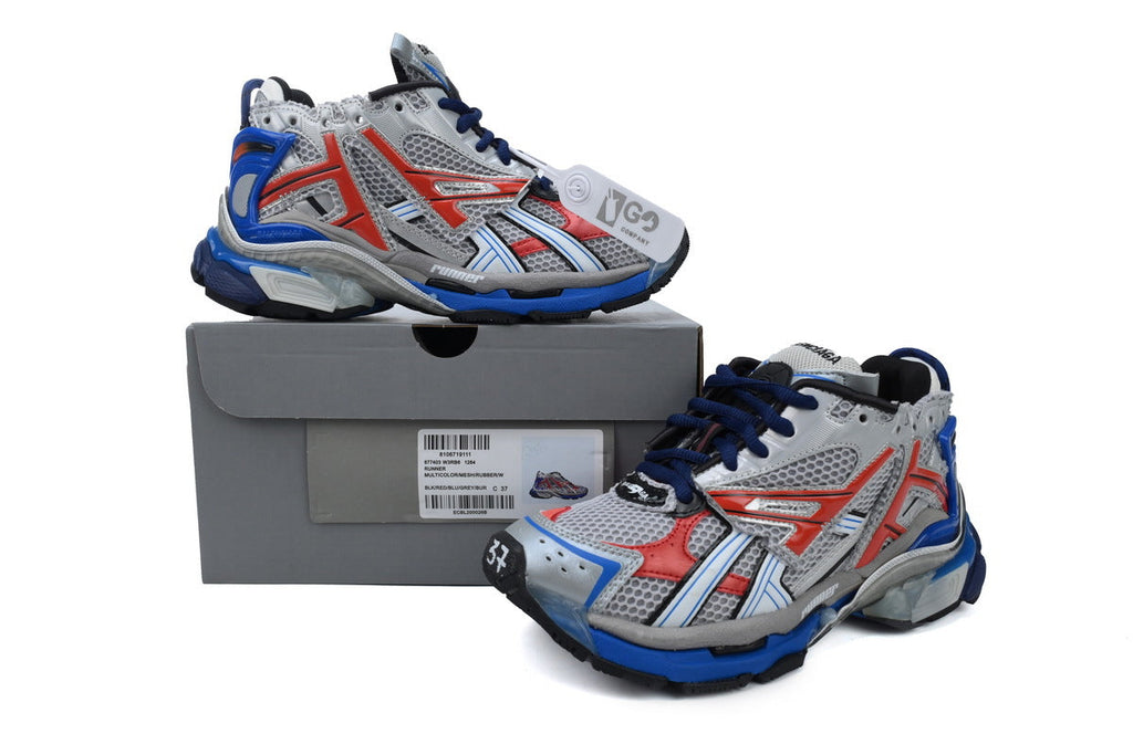 Balenciaga Runner Sneakers "Silver Red Blue"-retro thick sole dad shoes，Women's Shoe Sale / Men's Shoe Sale