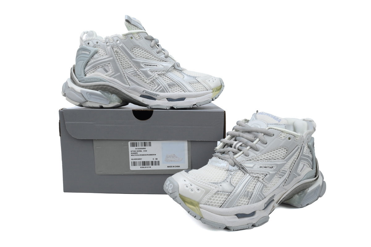 Balenciaga Runner Sneakers Men Women "Silver Grey White"-retro thick sole dad shoes，Women's Shoe Sale / Men's Shoe Sale