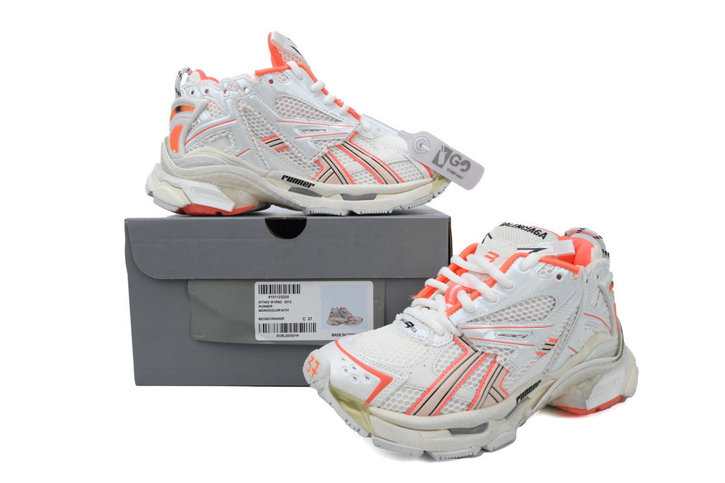Balenciaga Runner Sneakers "White Orange"-retro thick sole dad shoes，Women's Shoe Sale / Men's Shoe Sale