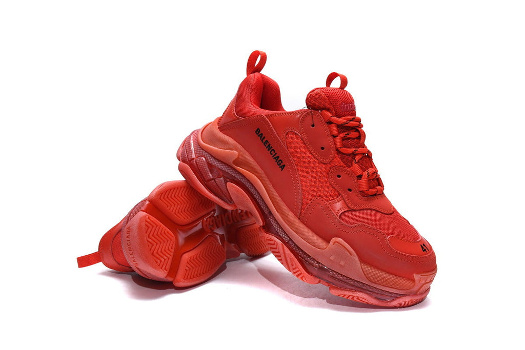 Balenciaga Triple S Sneakers "Red"-retro thick sole dad shoes，Women's Shoe Sale / Men's Shoe Sale