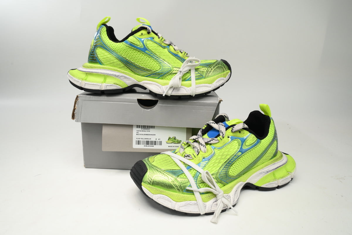 Balenciaga 3XL Sneakers "Fluorescent Yellow Blue"-retro thick sole dad shoes，Women's Shoe Sale / Men's Shoe Sale