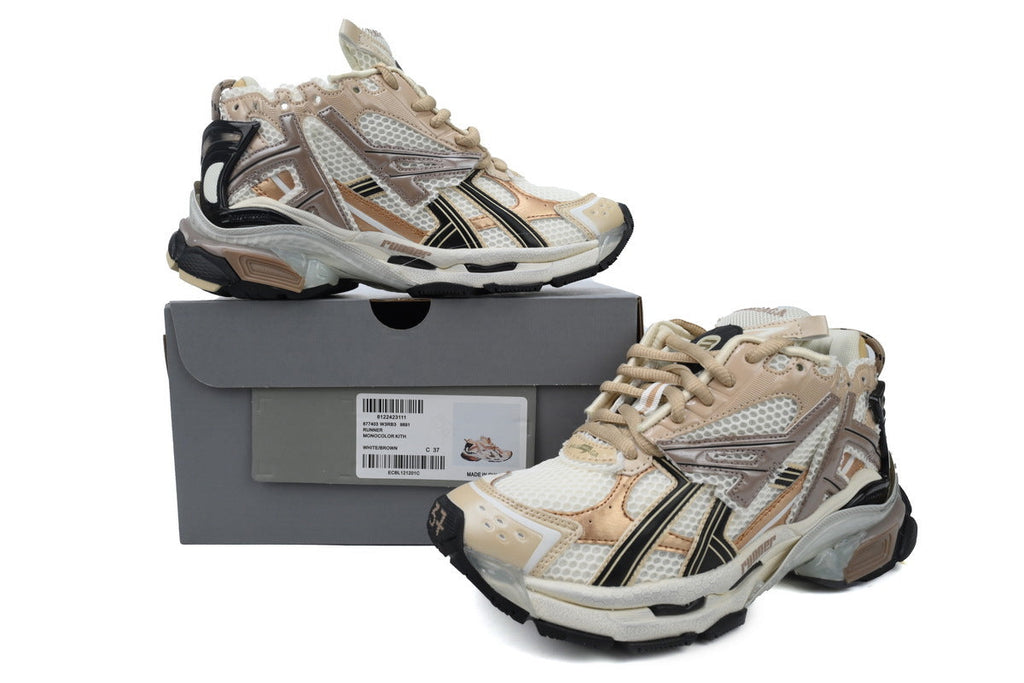 Balenciaga Runner Sneakers Men Women "White Beige Bronze"-retro thick sole dad shoes，Women's Shoe Sale / Men's Shoe Sale