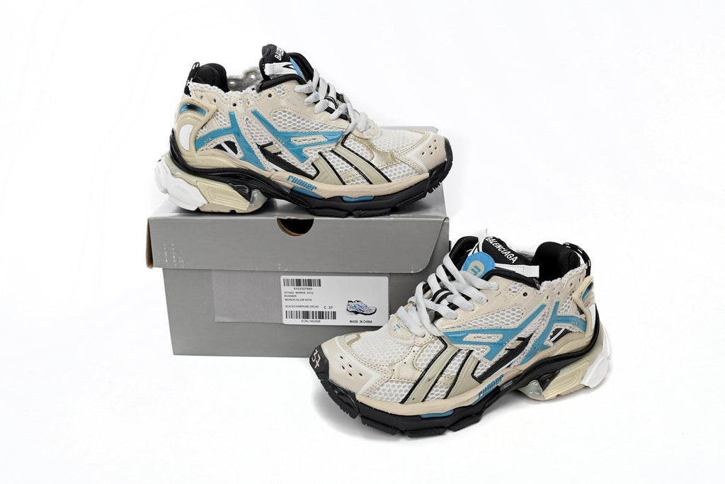 Balenciaga Runner Mid Sneakers Beige Blue Mesh "Beige Blue" Chunky Mid Top Trainer