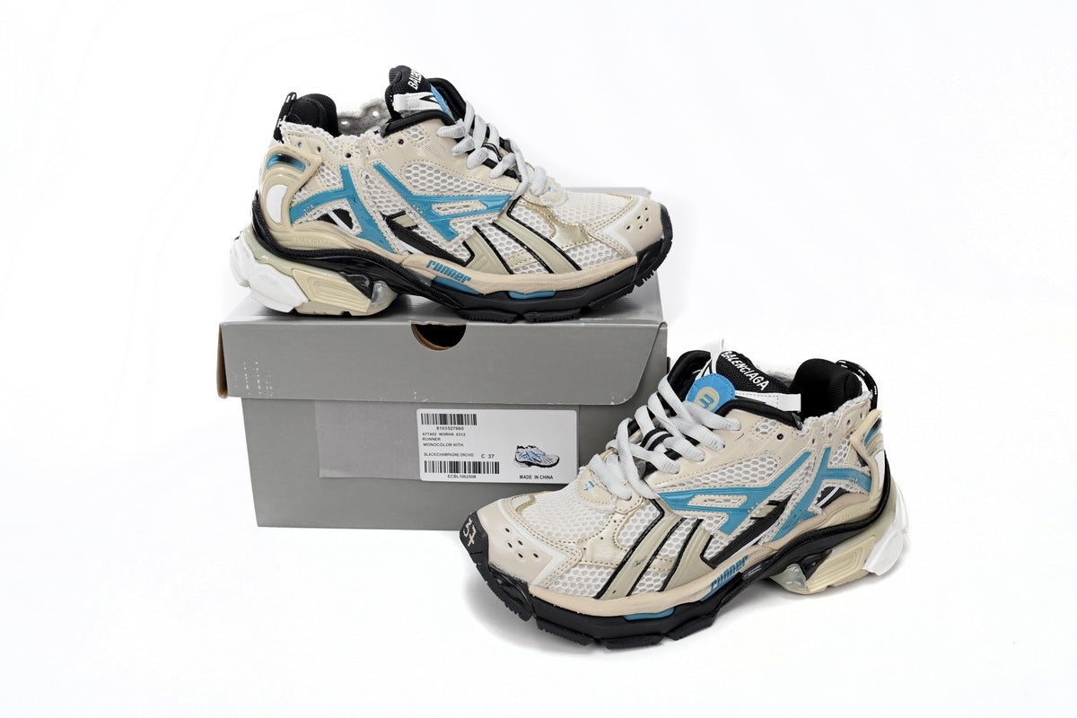 Balenciaga Runner Mid Sneakers Beige Blue Mesh "Beige Blue" Chunky Mid Top Trainer