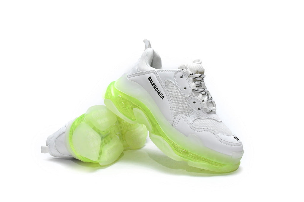 Balenciaga Triple S Sneakers "White Fluorescent Green"-retro thick sole dad shoes，Women's Shoe Sale / Men's Shoe Sale