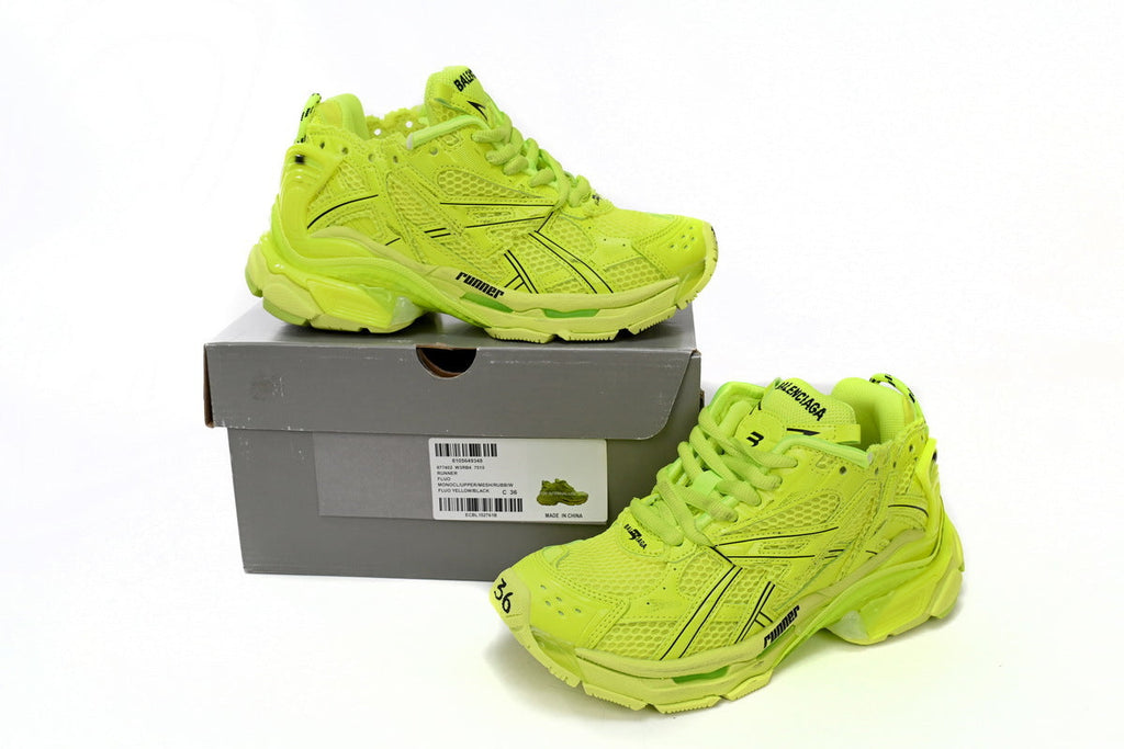 Balenciaga Runner Mid Sneakers Fluorescent Yellow Mesh Chunky Mid Top Trainer